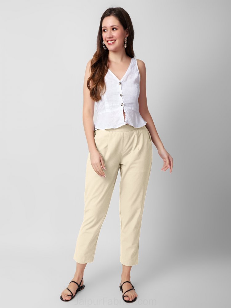 Linen-blend Pants with Belt - White - Ladies | H&M US